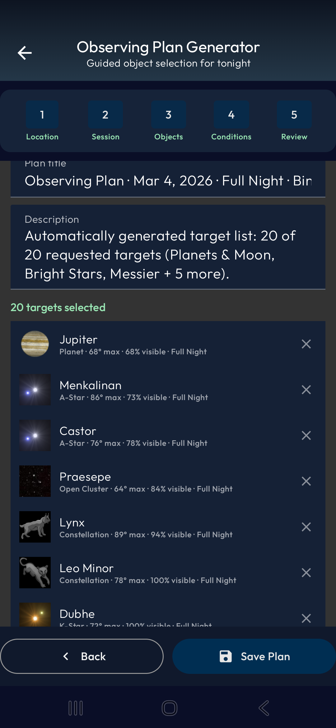 Generated Observing Plan
