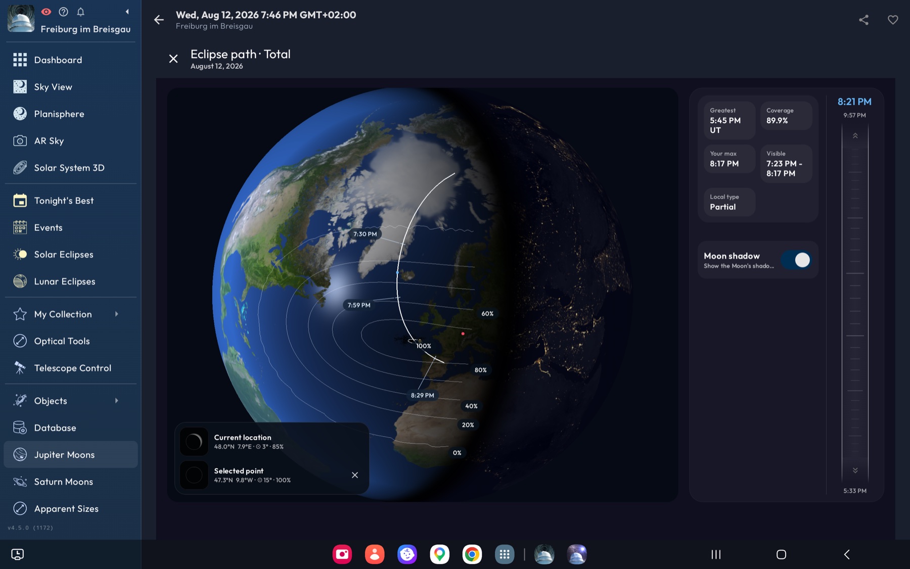 Mobile Observatory solar eclipse tablet view