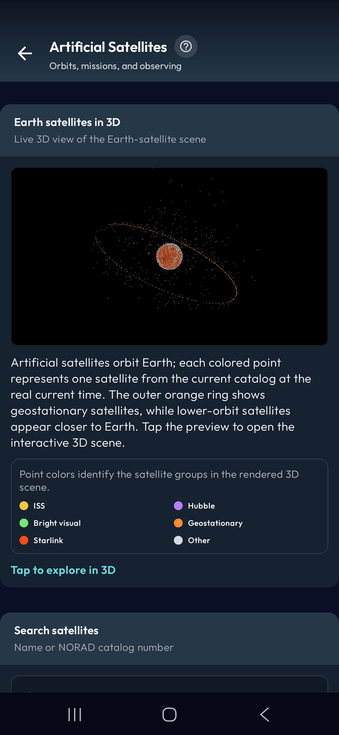 Artificial Satellites database overview