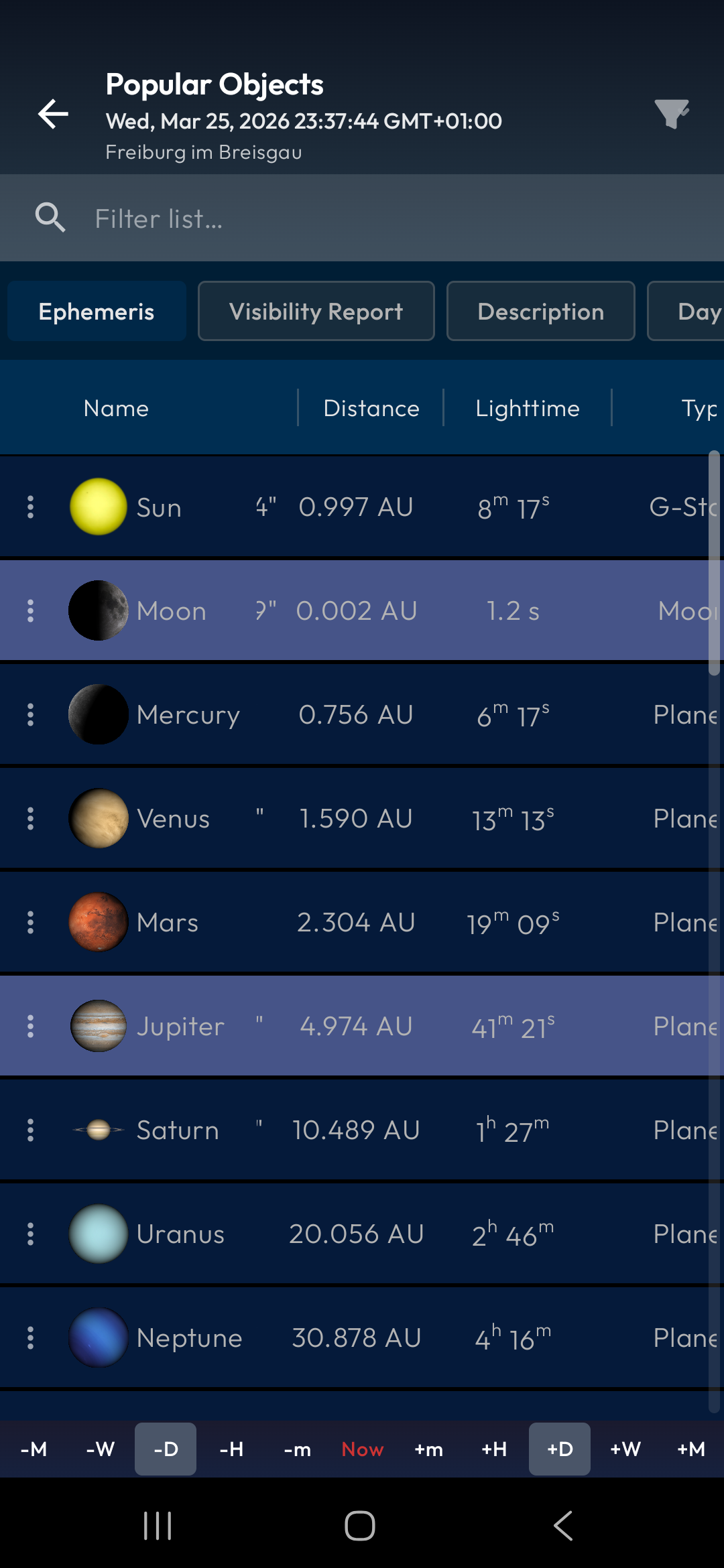 Light Travel Time in Object Lists