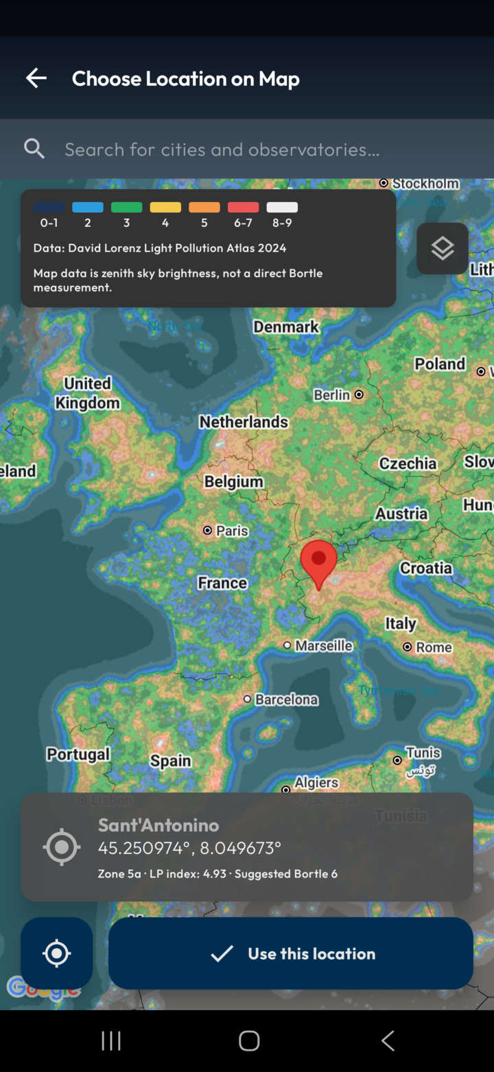 Regional light-pollution map