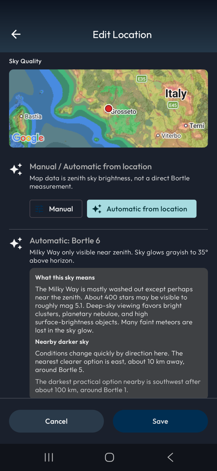 Automatic sky quality in location editor