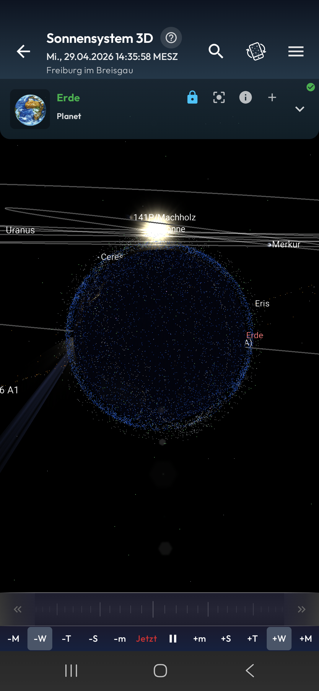 Satellites sélectionnables dans le Système solaire 3D