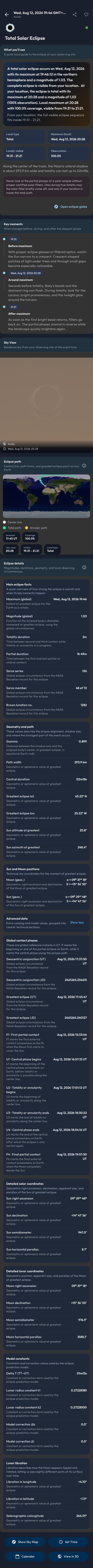 Solar Eclipse Details Screen